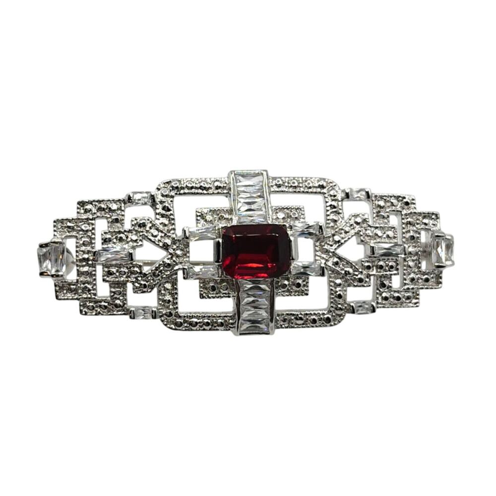 Vintage Art Deco Style Red Crystal Stone  Brooch